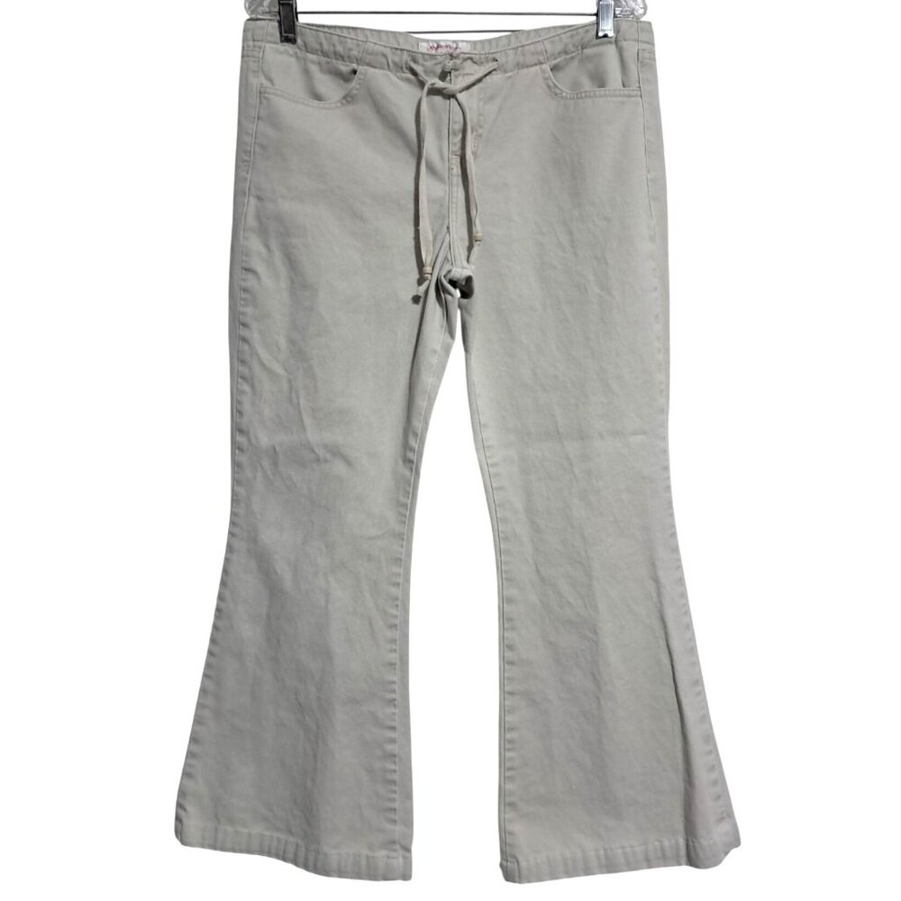 Xhilaration Pants Womens Size 11 Cropped Flared Drawstring Khaki Beige Cotton Ca